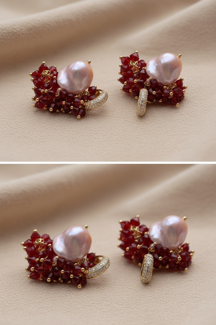 Parure Ruby & Perles – Collier, bracelet et boucles d’oreilles en perles précieuses
