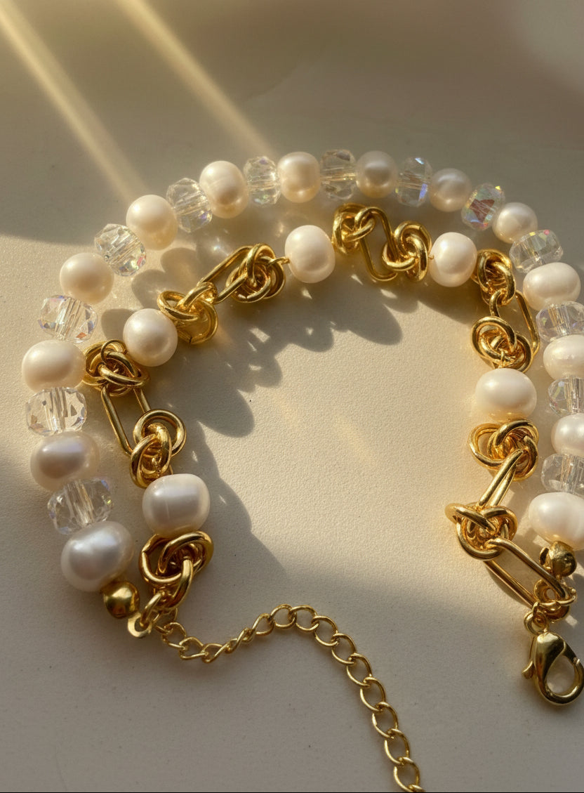 Bracelet Perle Blanche Dorée