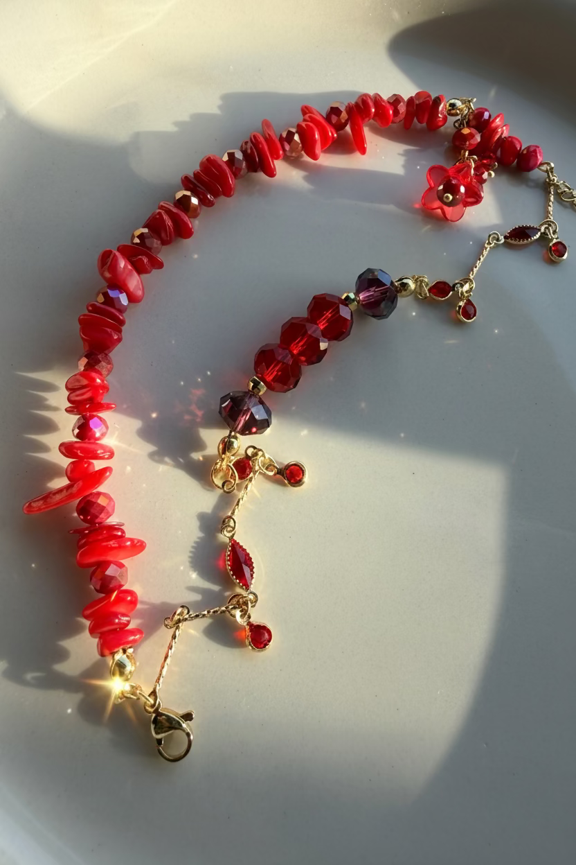 Bracelet Rouge en Pierres et Cristaux – Élégance Intense et Style Raffiné